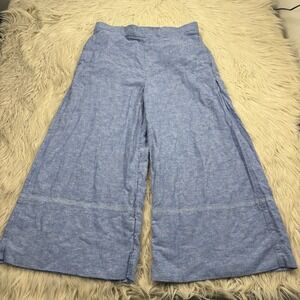 Banana Republic Women's M Blue Linen Blend High Rise Wide Leg Crop Pant Resort